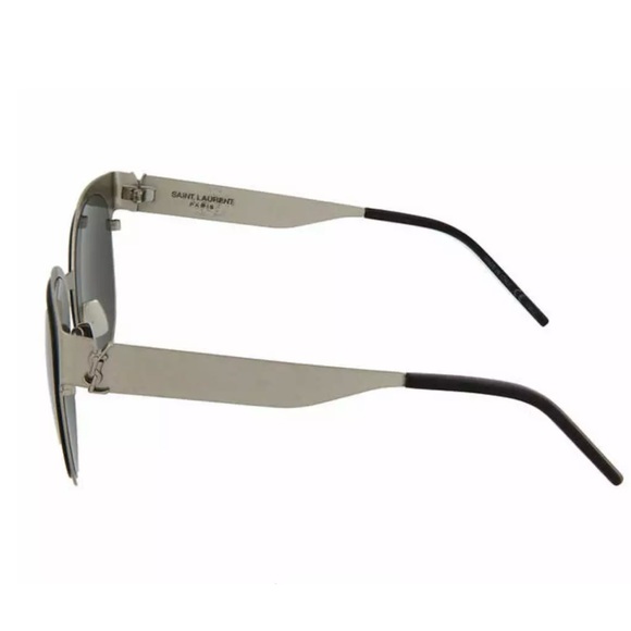 New Saint Laurent Round Sunglasses SLM42 Silver Grey Temple Logo YSL Case - Picture 3 of 13